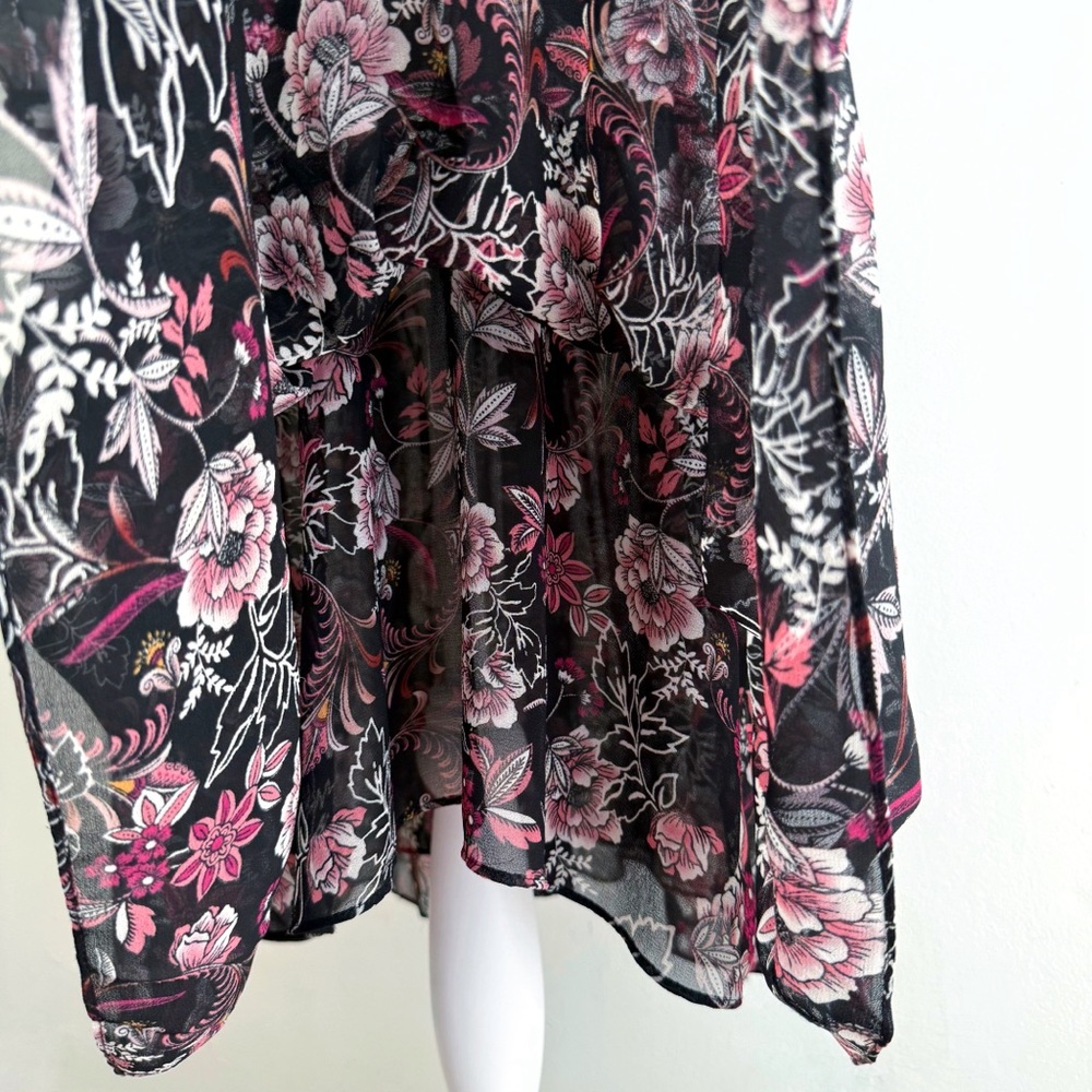 MISA MAYLI BLACK PINK WHITE FLORAL PRINT LONG SLEEVE COLLARED BUTTON UP DRESS - Picture 10 of 17